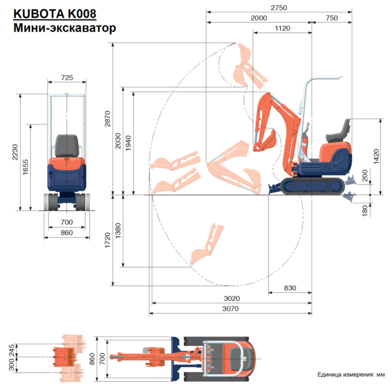 Характеристики копания мини экскаватора Kubota K008-3 (Кубота)